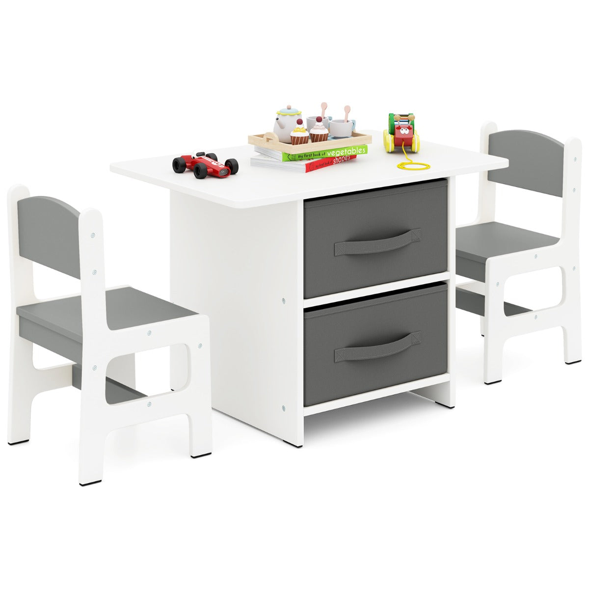 LIVSK Kindertafel en Stoelset - Activiteitstafel met 2 Uitneembare Laden - Veilig en Ergonomisch - Voor Kinderen vanaf 3 Jaar -