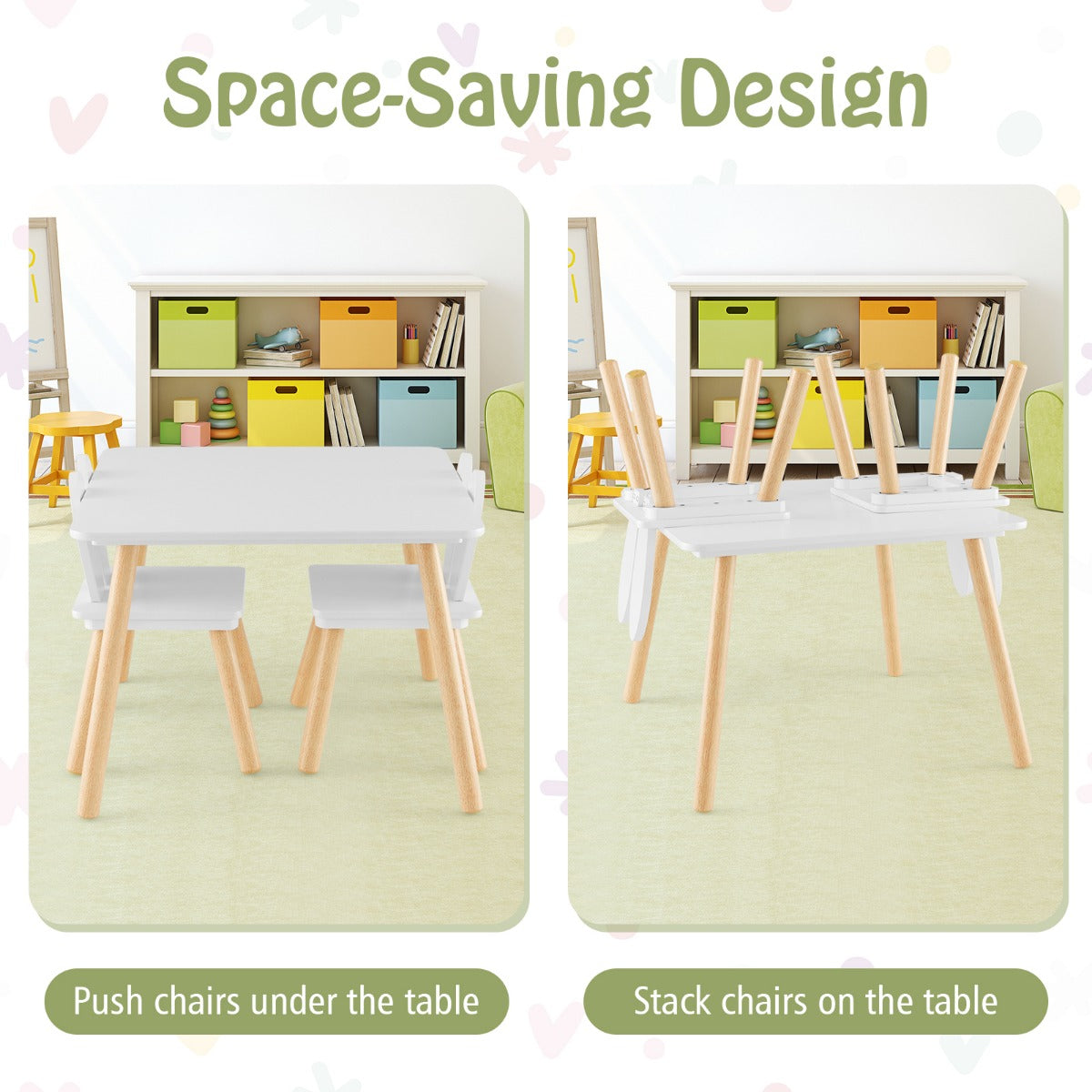LIVSK Kindertafelset - Inclusief 2 Stoelen met Hazenoren - Ergonomisch en Veilig - Tot 40 kg per Stoel - Wit