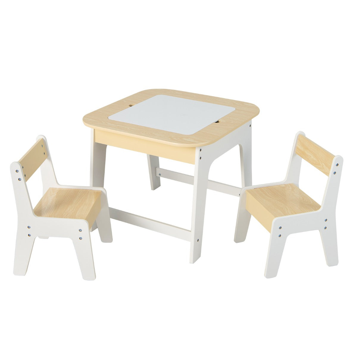 LIVSK Kindertafel met Stoelen - Dubbelzijdig Tafelblad - Verborgen Opbergruimte - Ergonomische Stoelen - 60 x 60 x 49 cm -