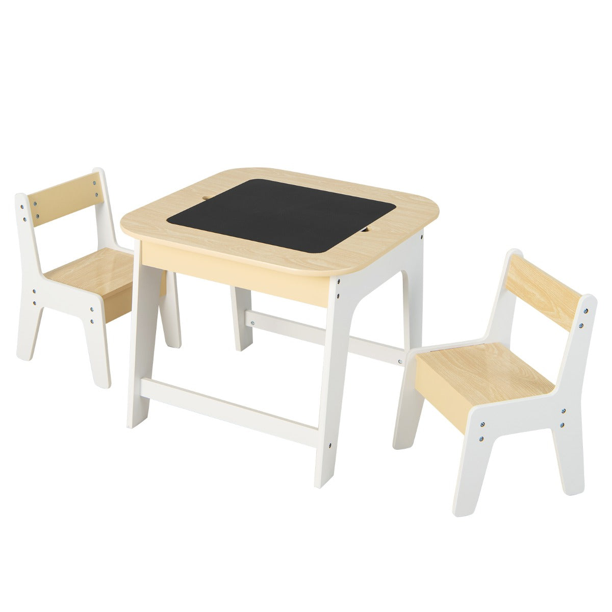 LIVSK Kindertafel met Stoelen - Dubbelzijdig Tafelblad - Verborgen Opbergruimte - Ergonomische Stoelen - 60 x 60 x 49 cm -