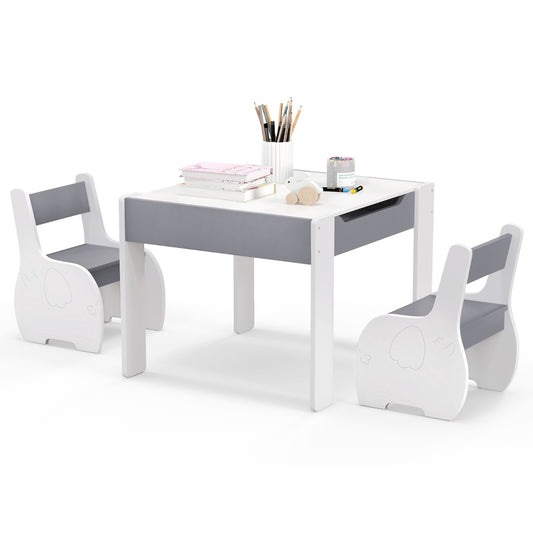 LIVSK 4-in-1 Speeltafel en Stoelen Set - Omkeerbare Platen - Ergonomische Stoelen - Ruime Opbergruimte - Voor Kinderen 3-6 jaar -