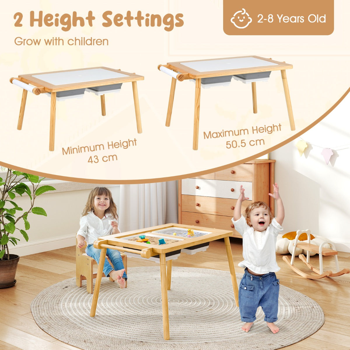 LIVSK Multifunctionele Kindertafel- en Stoelset - Verstelbare Hoogte - Afneembare Dubbelzijdige Bladen - Papierrolhouder - Blauw