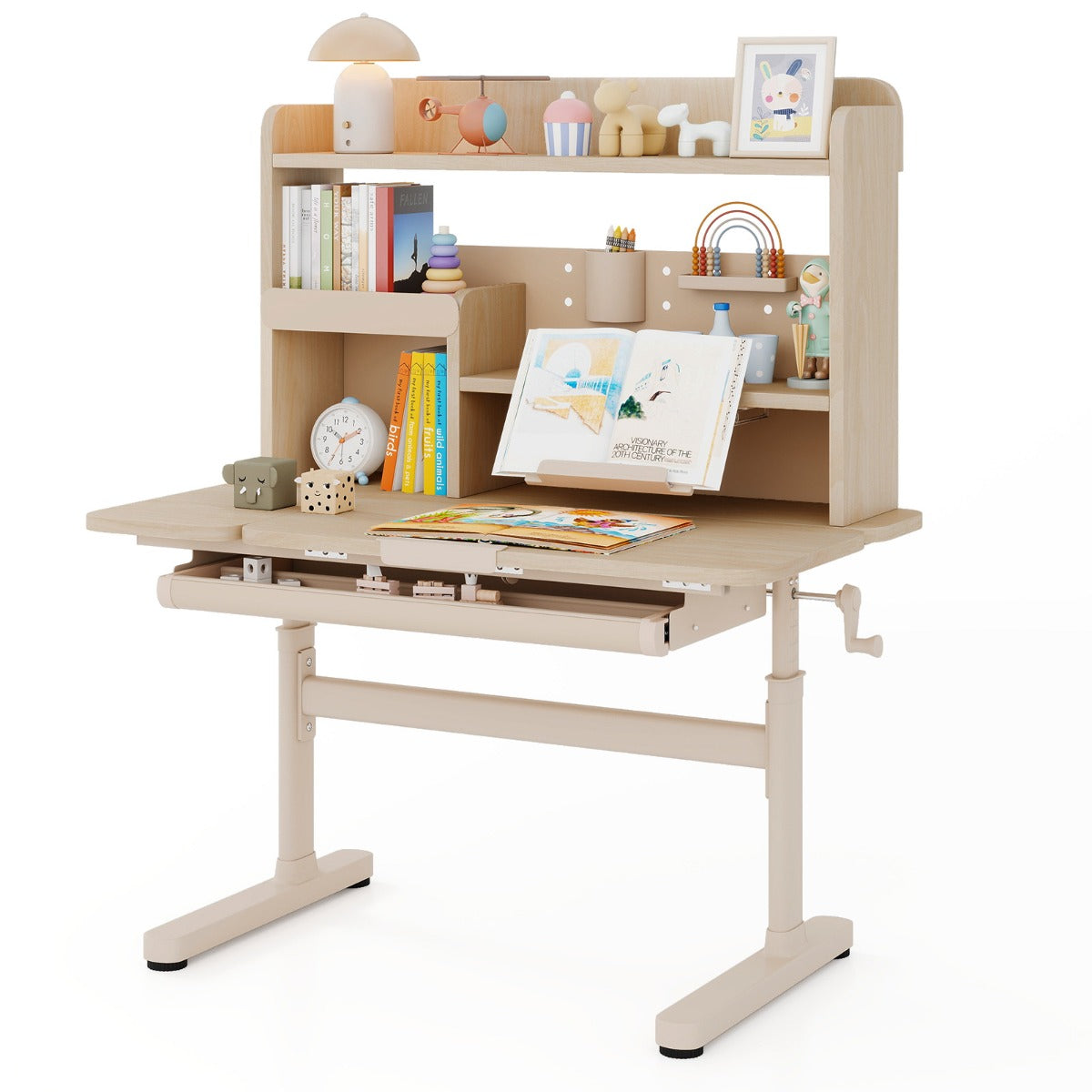 LIVSK Hoogte Verstelbaar Kinderbureau - Kantelbaar Tafelblad - Opbergvakken en Lade - Robuuste Constructie - Voor Kinderen 3 - 12