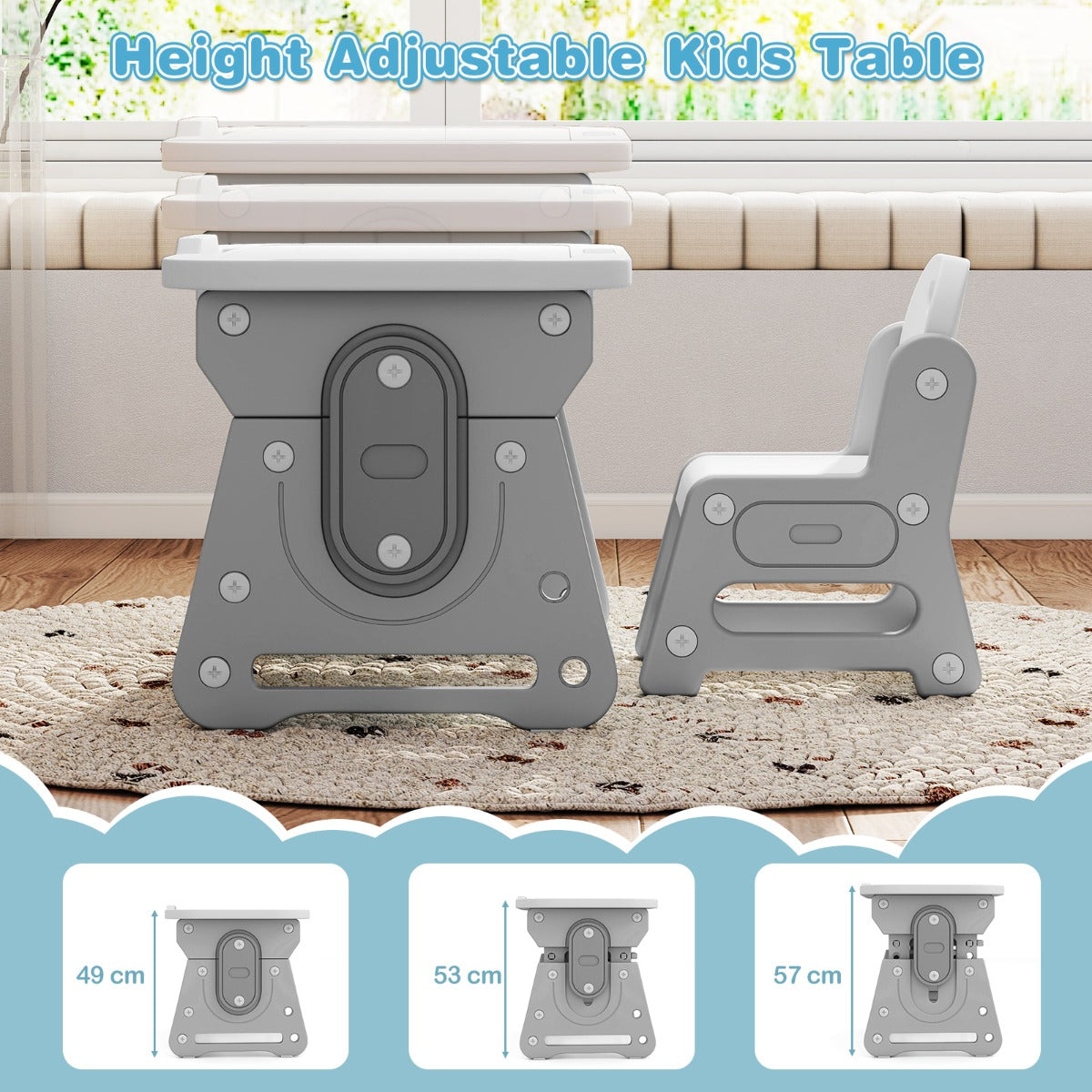 LIVSK Kindertafel en Stoel Set - Verstelbaar in Hoogte - Kantelbaar Whiteboard - Ergonomisch en Veilig Design - Grijs