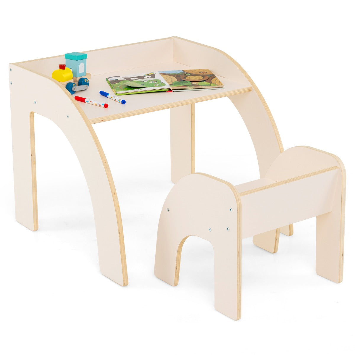 LIVSK Kindermeubelset - Kindertafel en Stoel - Ergonomisch en Veilig - Ruimte voor Activiteiten - Tot 70 kg - Natuur/Wit