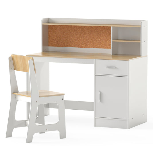 Livsk costway kindertafel stoel set kinderbureau van hout met planken lade natuur