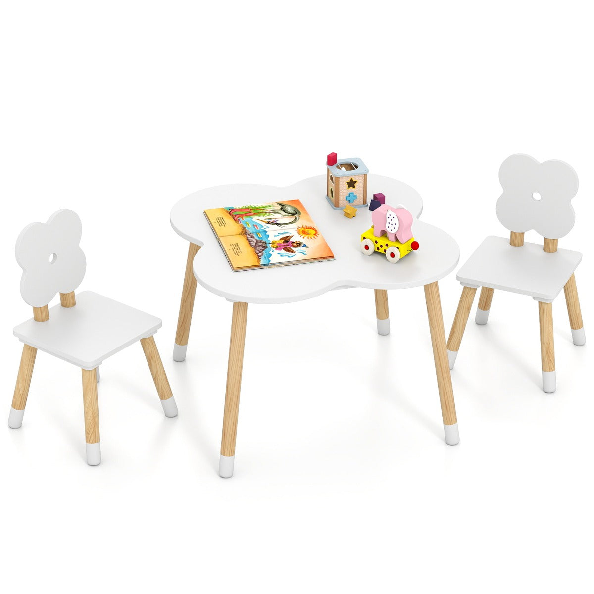 Livsk costway kindertafelset in bloemvorm houten speel en activiteiten tafel voor kinderen met 2 kindvriendelijke stoelen