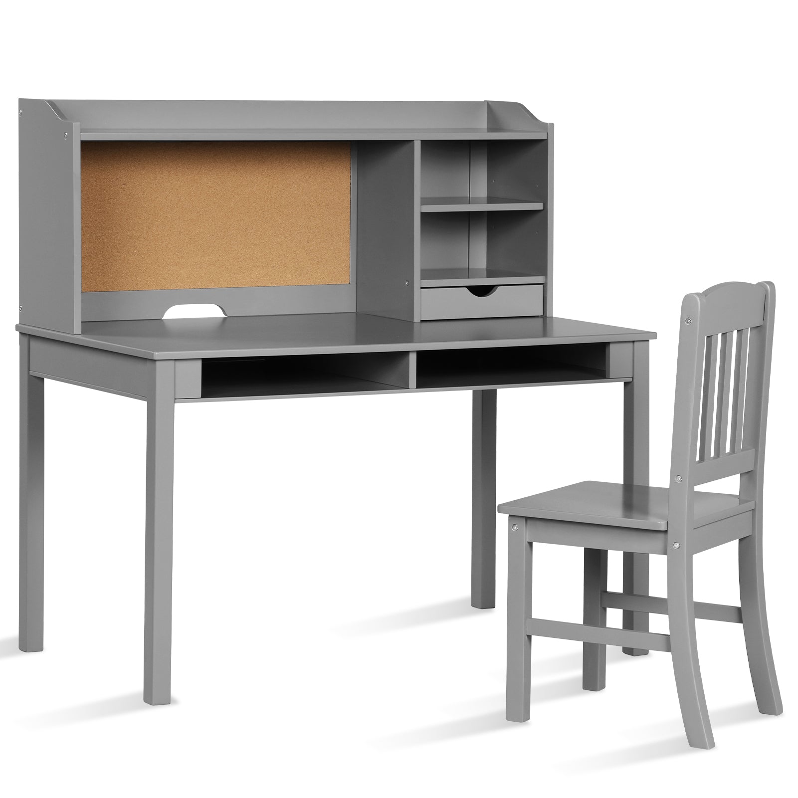 LIVSK Kinderschrijftafel met Prikbord en Stoel - Ruime Opbergruimte - Duurzaam MDF - Tot 80 kg - Voor Kinderen 5-12 jaar - Grijs