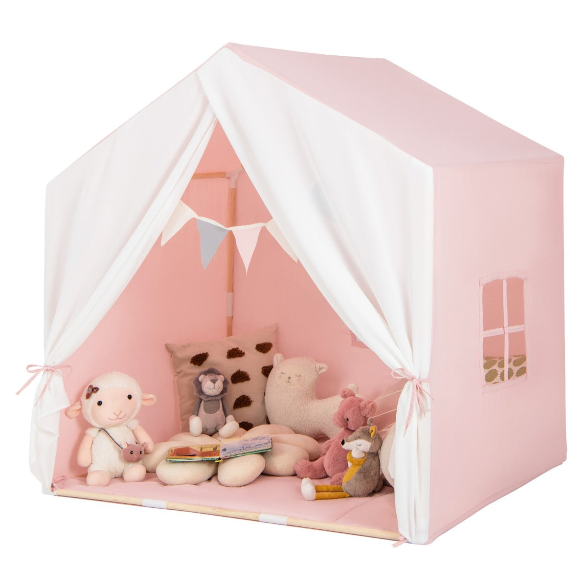 LIVSK Kindertent voor Binnen - Ruimte voor 3 Kinderen of 2 Volwassenen - Huidvriendelijke Wasbare Mat - Stabiel Houten Frame -