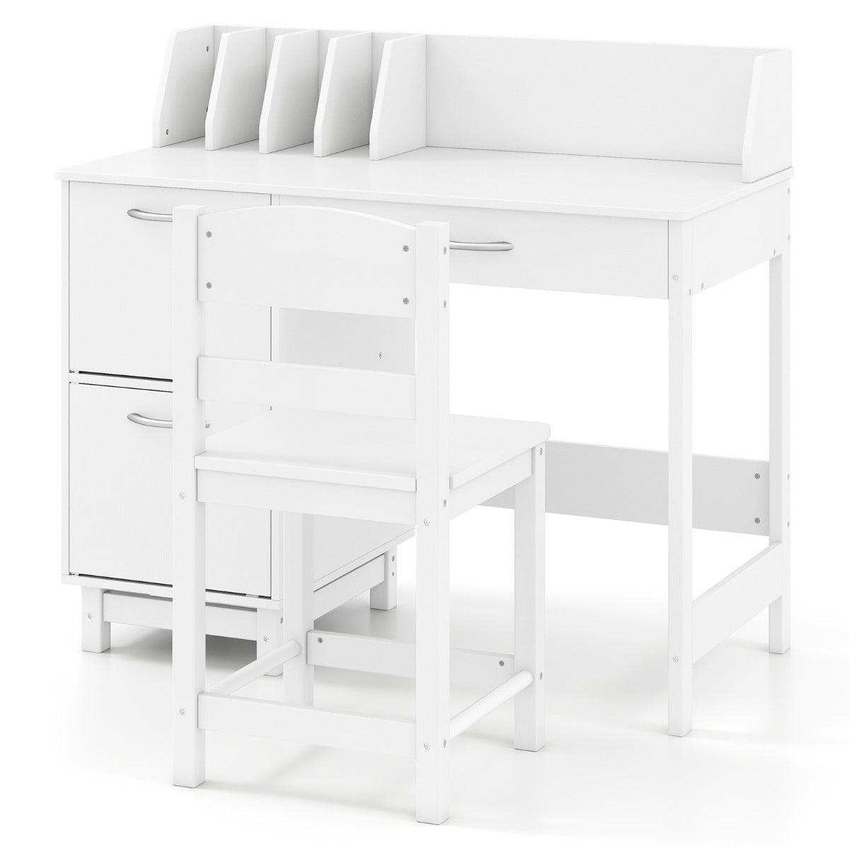 LIVSK Kinderschrijftafel- en Stoelset - Ruim Tafelblad met Opbergruimte - Ergonomisch en Veilig - Voor Kinderen 3+ - Wit