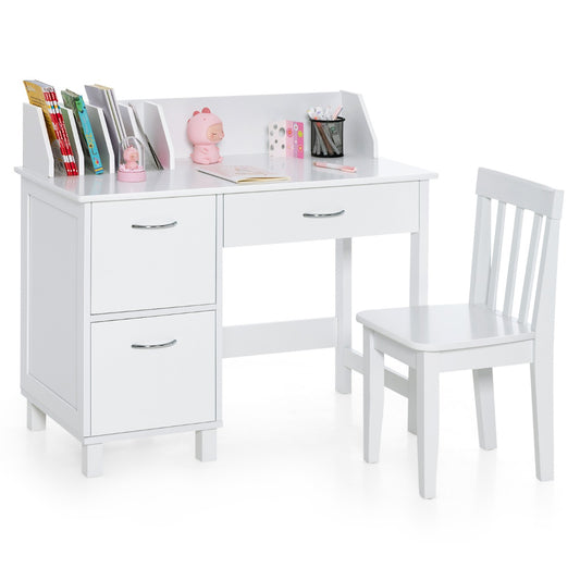 LIVSK Kinderschrijftafel- en Stoelset - Ruim Tafelblad met Opbergruimte - Ergonomisch en Veilig - Voor Kinderen 3+ - Wit