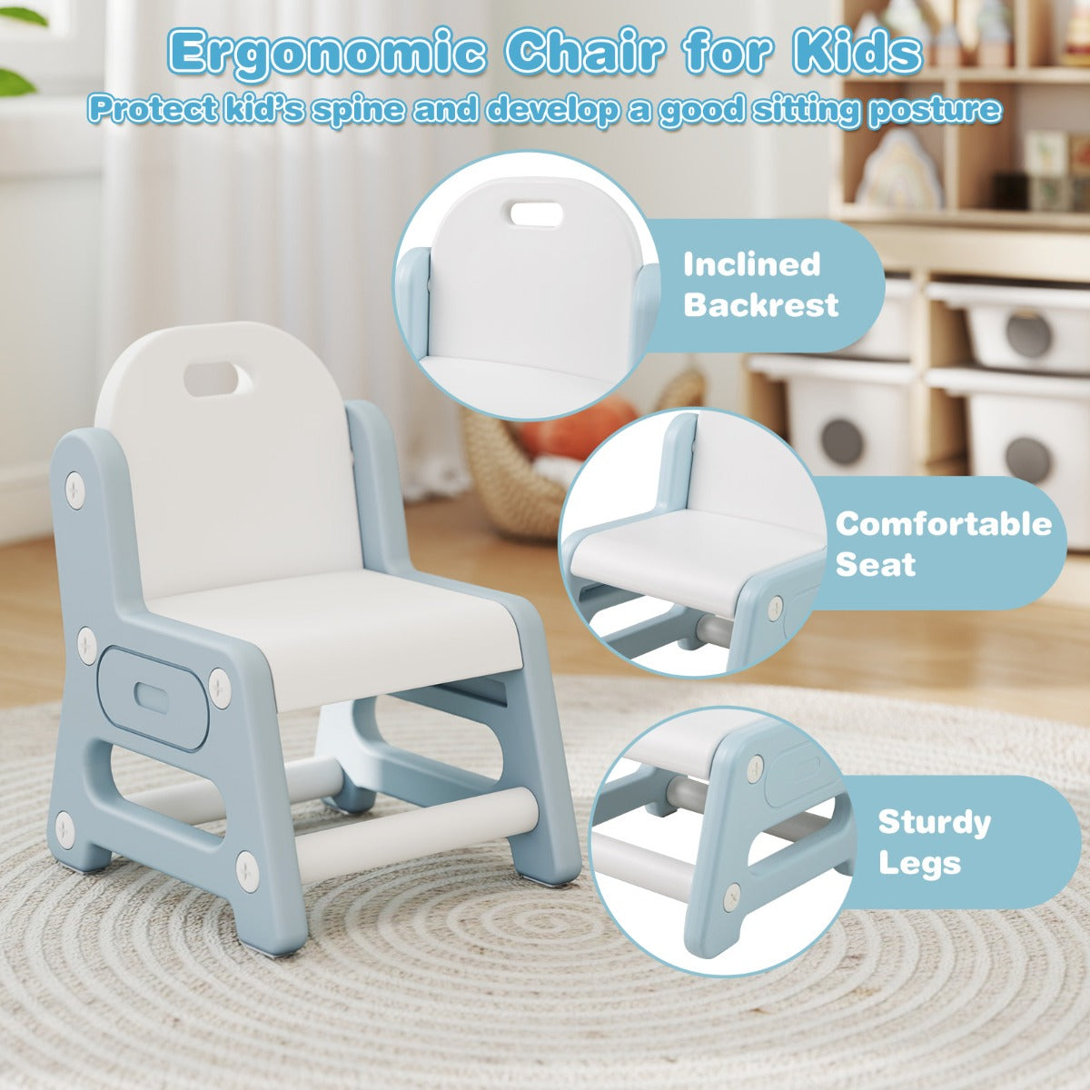 LIVSK Kindertafel en Stoelset - Verstelbaar Whiteboard - Ergonomisch Design - Voldoende Opbergruimte - Blauw