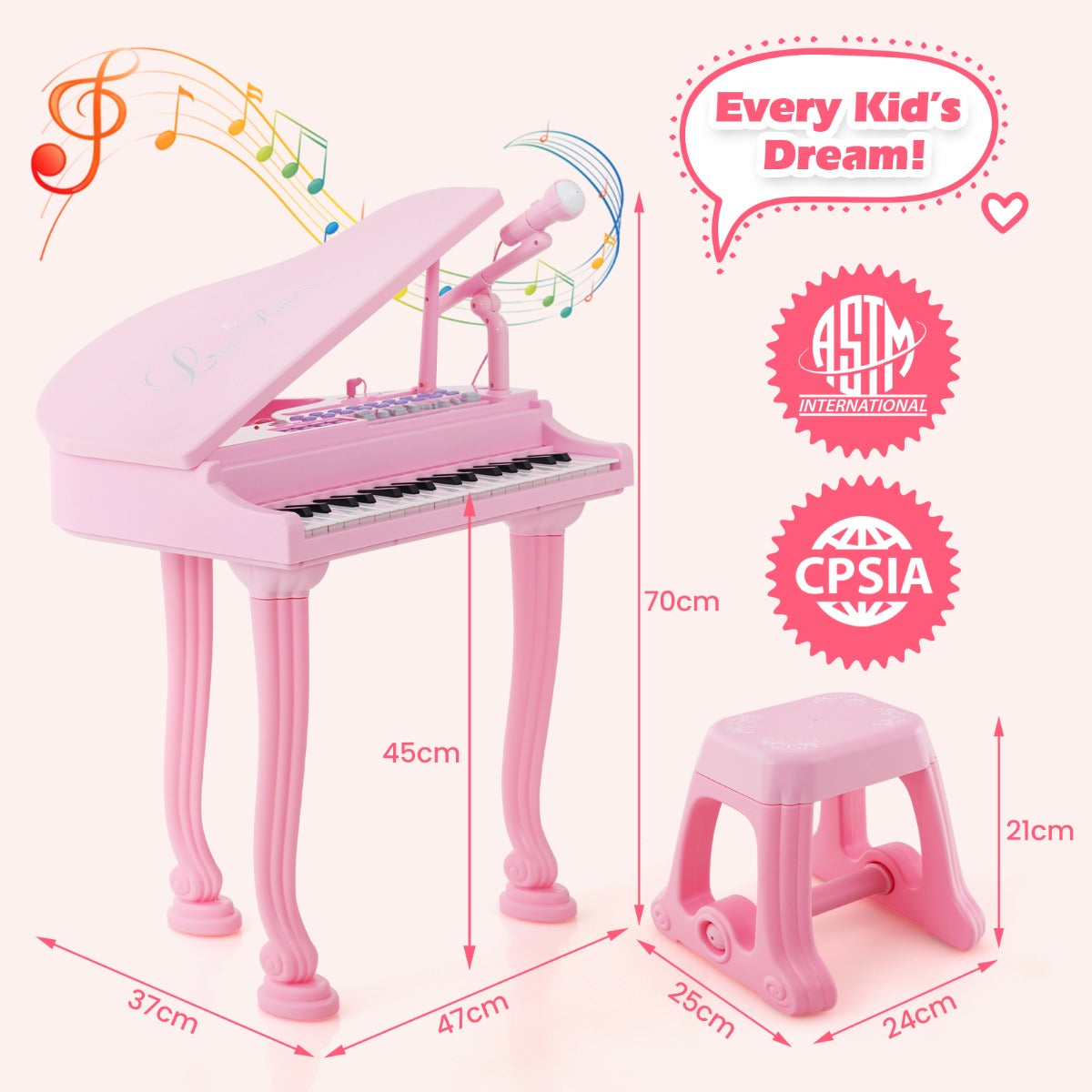 LIVSK Multifunctioneel Pianotoetsenbord Speelgoedpiano - 37 Toetsen - 8 Muziekstijlen - Led-Leer-Modus - Inclusief Microfoon -