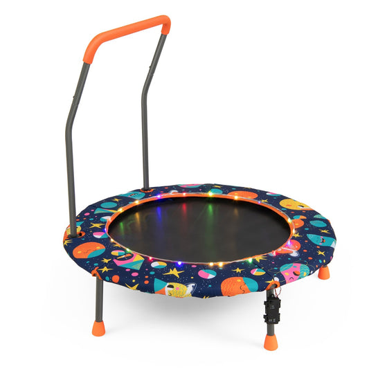 Livsk costway kindertrampoline diameter 92 cm met ledverlichting gevoerde veiligheidsgreep ronde springdoek en beschermhoes