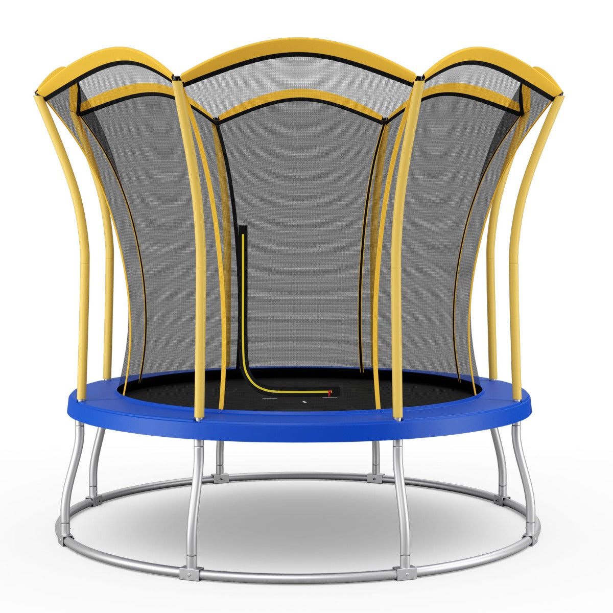 LIVSK Buitentrampoline Ø305 cm - Bloemvormig Design met Veiligheidsnet - Stabiel en Duurzaam - Tot 190 kg - Blauw en Geel