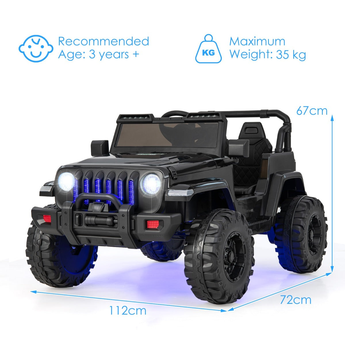 LIVSK Elektrische Kindertruck - Dubbele Motoren - Afstandsbediening - Muziekspeler - Tot 30 kg - 112 x 72 x 67 cm - Zwart