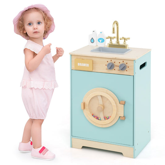 LIVSK Houten Wasgoedset - Realistische Wasmachine met Geluid - Inclusief Wasmiddel en Handdesinfectiemiddel - Voor 3+ jaar - Blauw