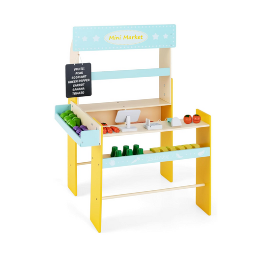 LIVSK Speelgoedwinkelset - Inclusief Kassa, POS-Automaat en Snijdbaar Voedsel - Interactief en Leerzaam - 70 x 63 x 101 cm - Blauw