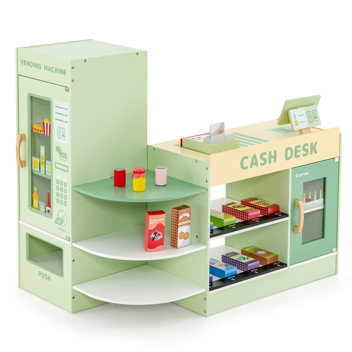 LIVSK Kinderwinkel met Kassa en Verkoopautomaat - Inclusief 13 Accessoires - Duurzaam Hout - Voor 3-8 Jaar - Groen