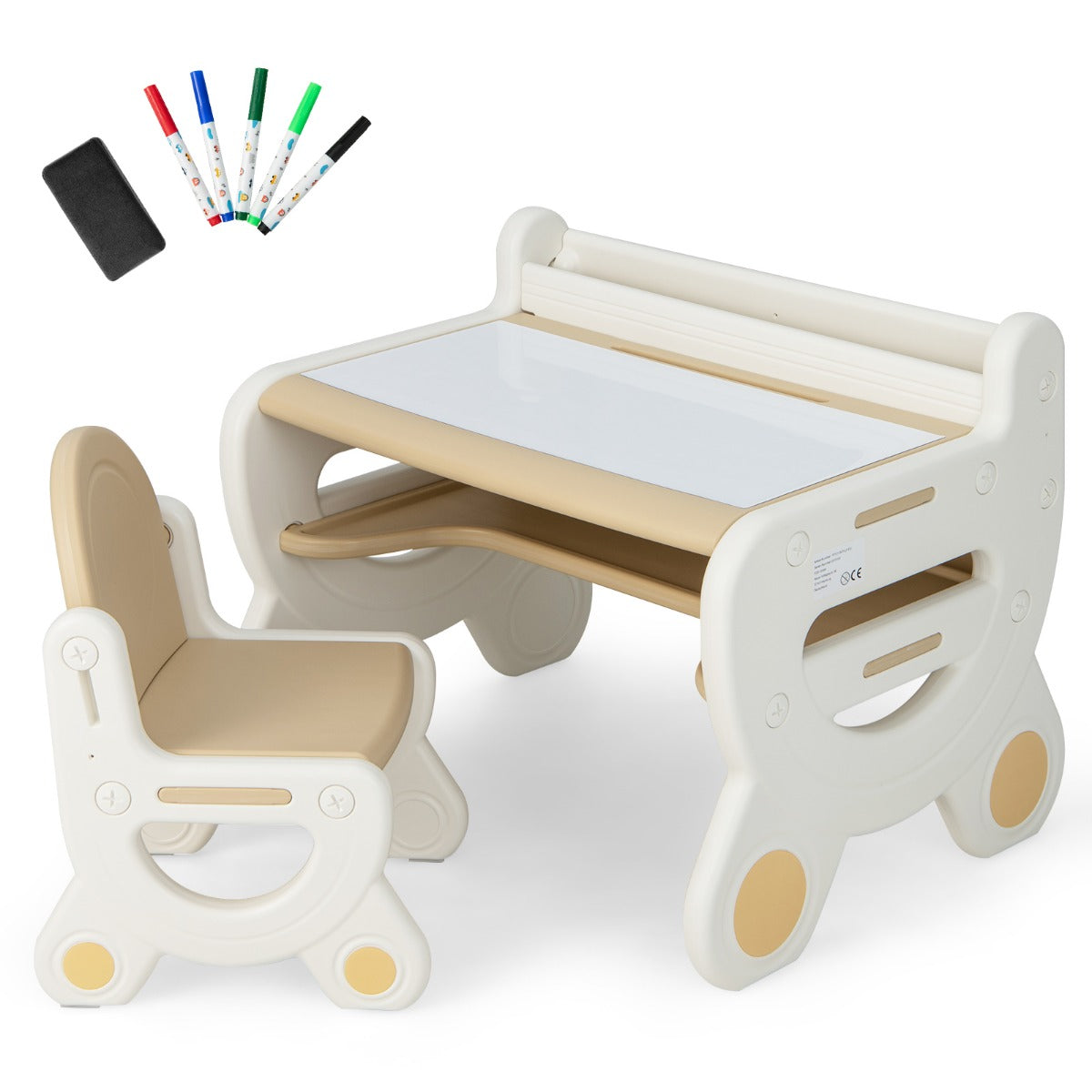 LIVSK Kinderzitgroep met Overschilderbaar Tafelblad - Ergonomische Stoel - Boekenplank - Voor Kinderen 3-8 Jaar - Bruin