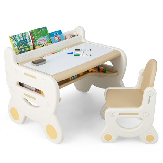 LIVSK Kinderzitgroep met Overschilderbaar Tafelblad - Ergonomische Stoel - Boekenplank - Voor Kinderen 3-8 Jaar - Bruin