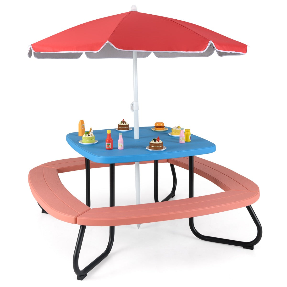 LIVSK Kinderpicknicktafel - Duurzaam HDPE met Stabiel Metalen Frame - Voor Max. 8 Kinderen - Inclusief In hoogte Verstelbare