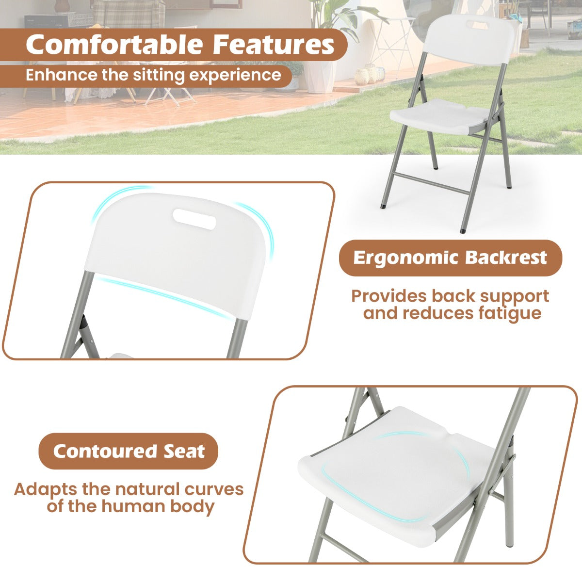 LIVSK Klapstoelen Set van 4 - Ergonomisch - Metalen Frame - Tot 160 kg - Weerbestendig - Inklapbaar - Draagbaar - Wit