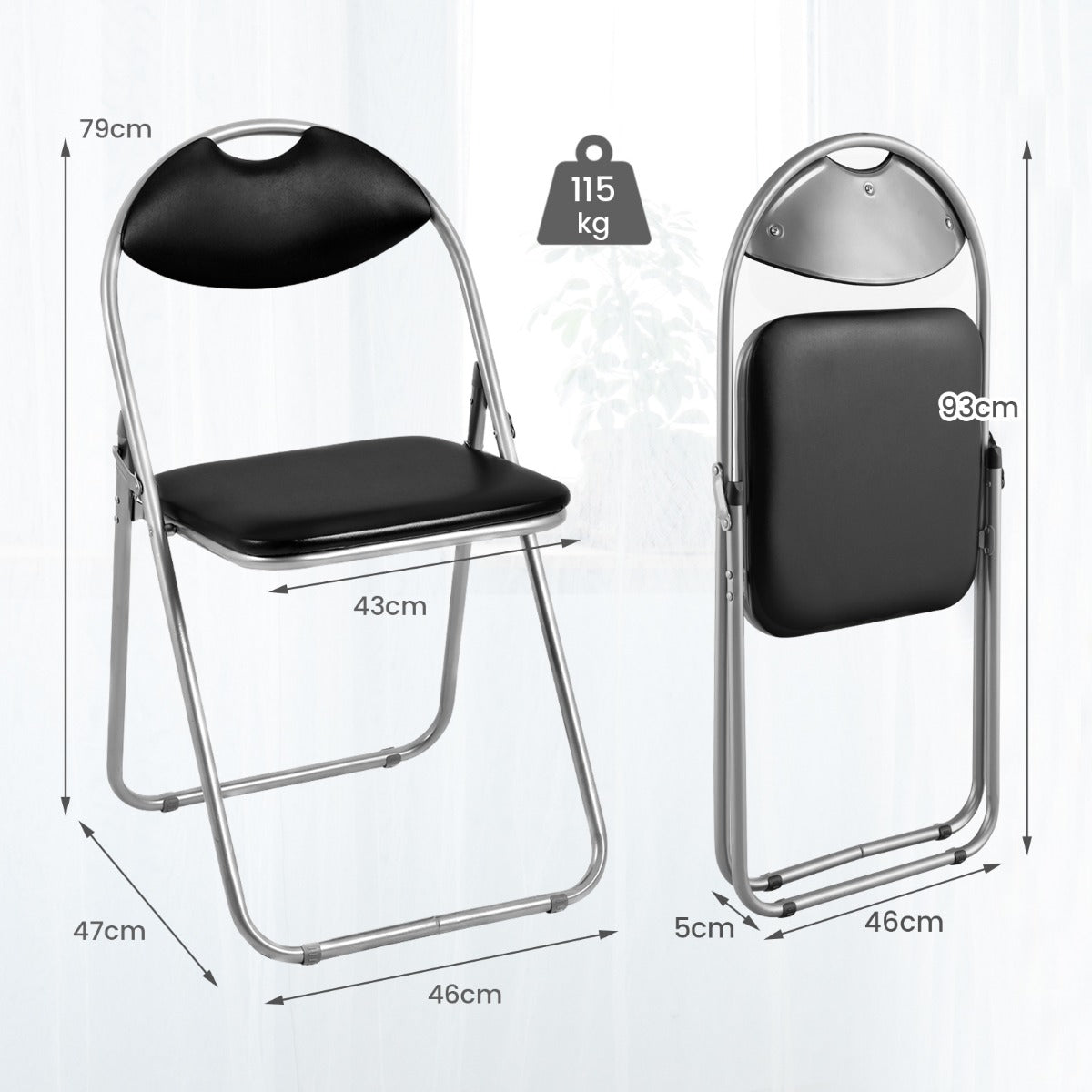 Livsk costway klapstoelen set van 6 gaststoelen met metalen frame gevoerde stoelen en antislip voetkussens voor thuis kantoor 115 kg draagvermogen 3