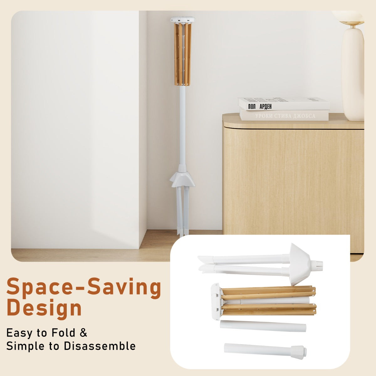 Livsk costway kledingdroogrek opvouwbaar kledingdroogrek met acht bamboe droogstokken ontwerp met vier poten 5
