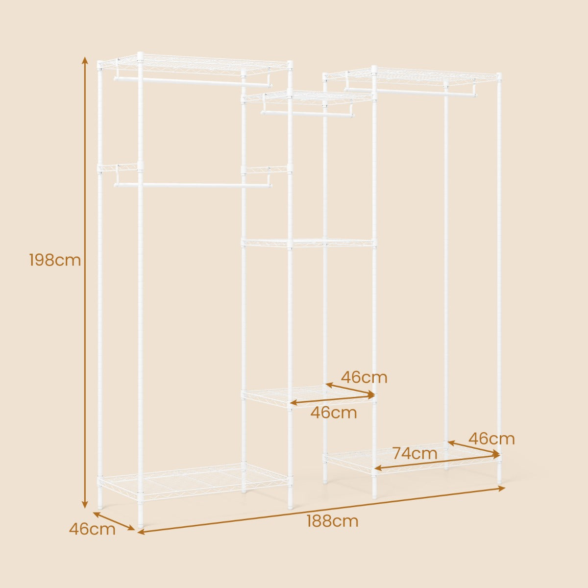 Livsk costway kledingkast met verstelbare hangruimte voorzien van 7 verstelbare metalen planken en 4 hangstangen wit 1 1