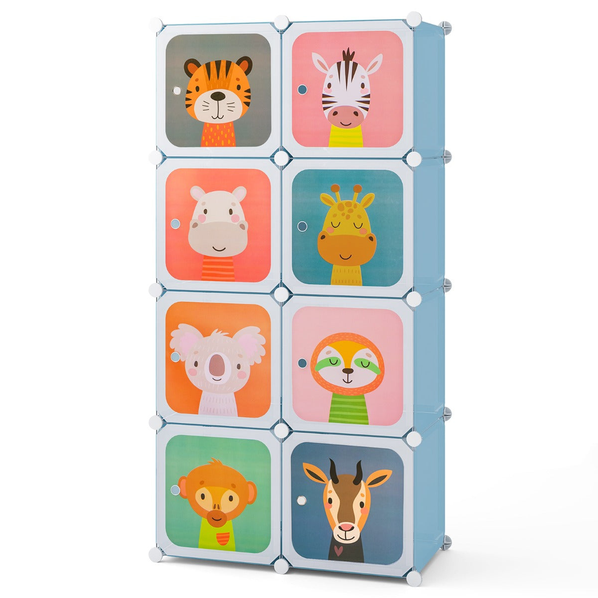 Livsk costway kledingkast voor kinderen babykledingkast met 8 vakken hanggedeelte leuke cartoon ladekast voor kinderkamer slaapkamer blauw