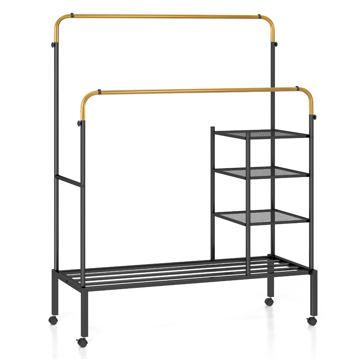 LIVSK Kledingstandaard met Verstelbare Stangen - Duurzaam Koolstofstaal - Inclusief Zij- en Onderplanken - 135 x 54 x 164/170 cm