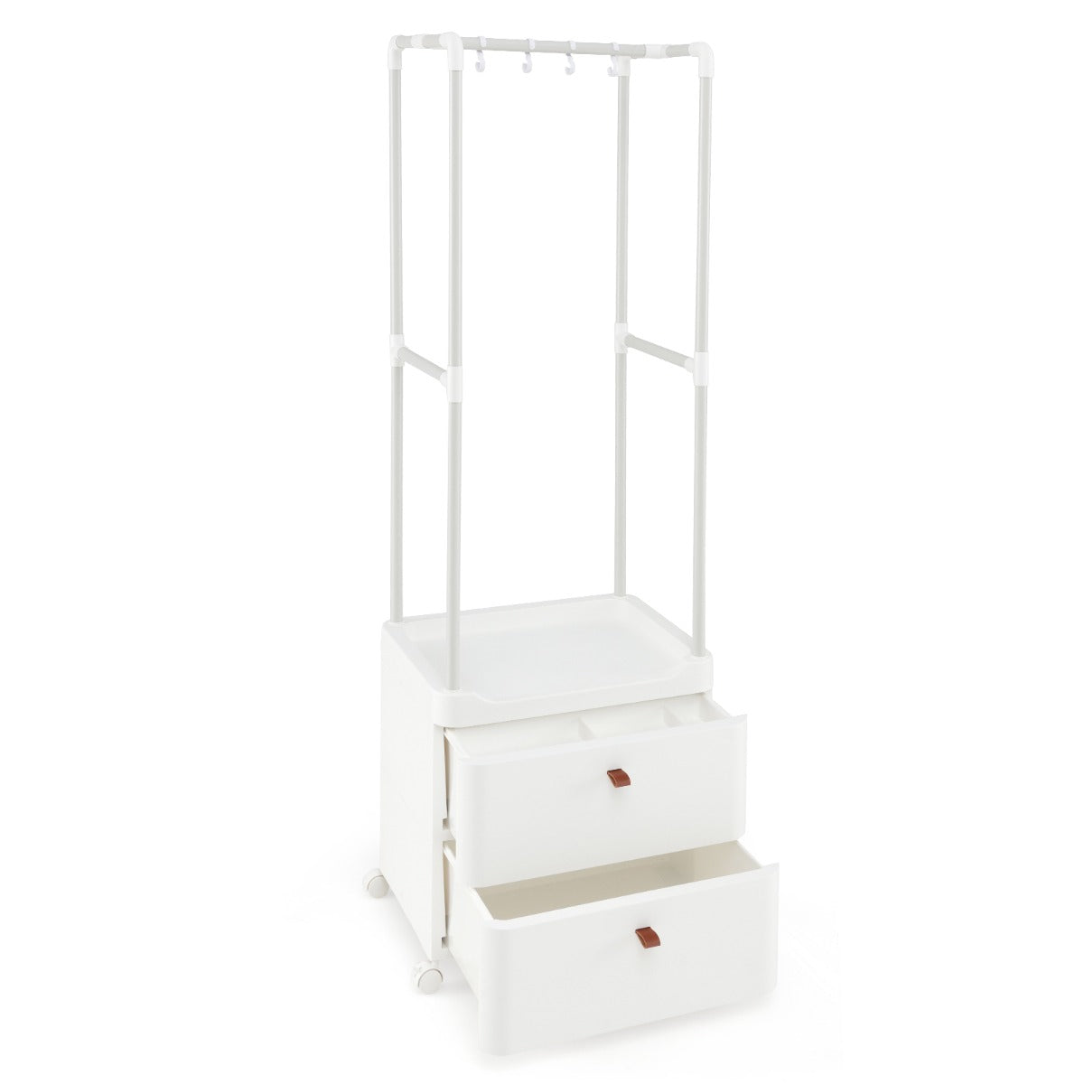LIVSK Vrijstaand Kledingrek - Vergrendelbaar Metalen Frame - 4 Haken - 2 Lades - 52 x 40 x 161 cm - Wit
