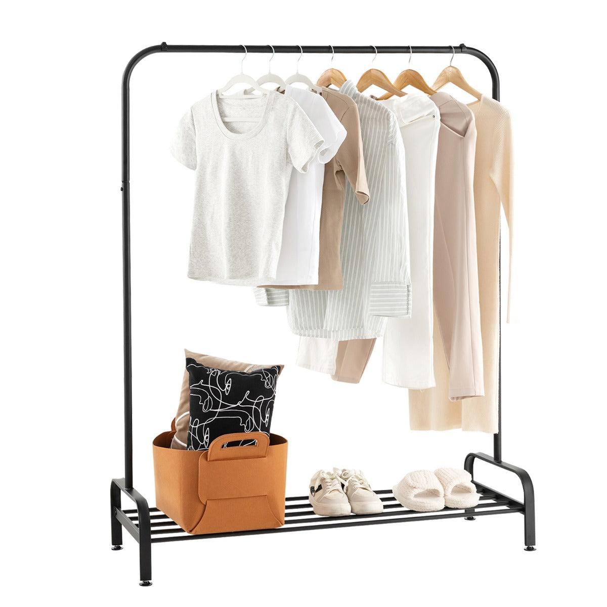 LIVSK Verstelbaar Kledingrek met Opbergvak - Ruimte voor 5 Paar Schoenen - Duurzaam Staal - Antislip Clips - 112 x 42 x 145 cm -