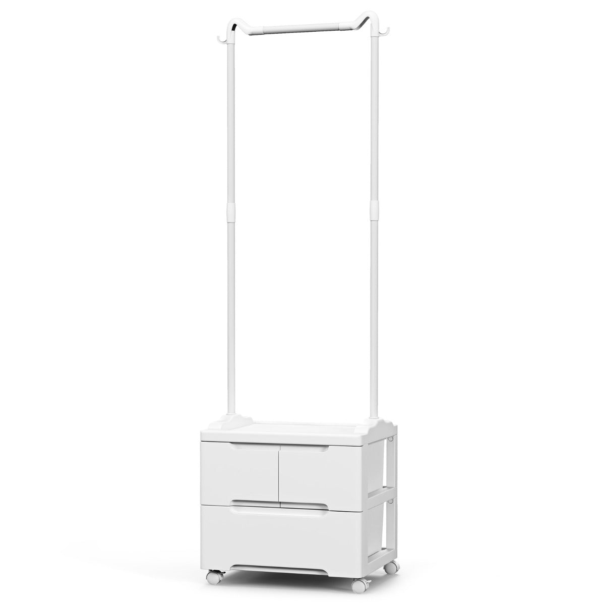 LIVSK Rollend Kledingrek met Lades - Stevige Koolstofstaal - Soepele Wielen - Compact Ontwerp - 46 x 38 x 157 cm - Wit