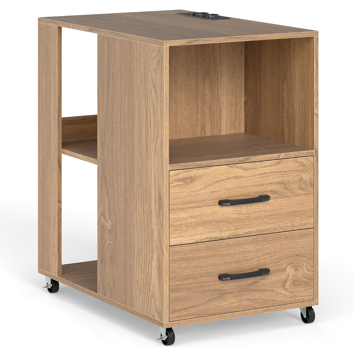 Livsk costway kleine bijzettafel met wieltjes verrijdbaar nachtkastje met lade en plank naturel 1 1