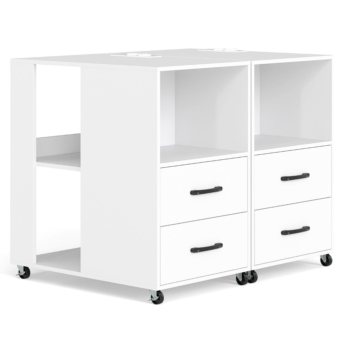 Livsk costway kleine bijzettafel met wieltjes verrijdbaar nachtkastje met lade en plank set van 2 wit 1