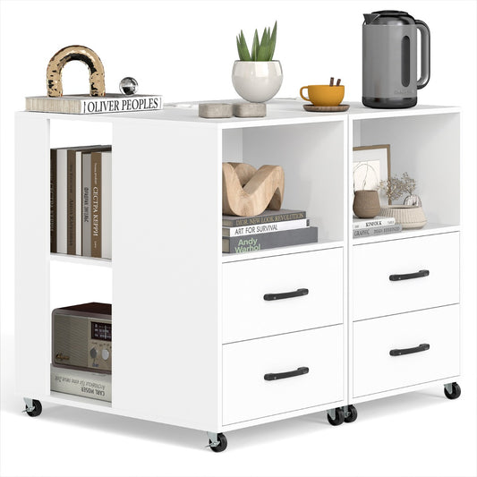 Livsk costway kleine bijzettafel met wieltjes verrijdbaar nachtkastje met lade en plank set van 2 wit