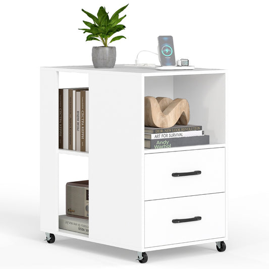 Livsk costway kleine bijzettafel met wieltjes verrijdbaar nachtkastje met lade en plank wit