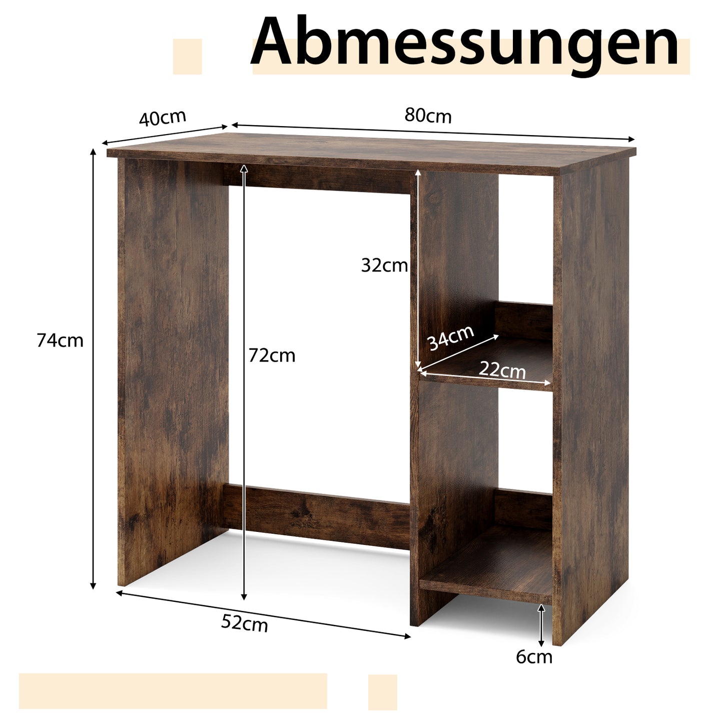 LIVSK Compact Computerbureau met 2 Vakken - Stevig en Ruimtebesparend - Eenvoudige Montage - 80 x 40 x 74 cm - Bruin