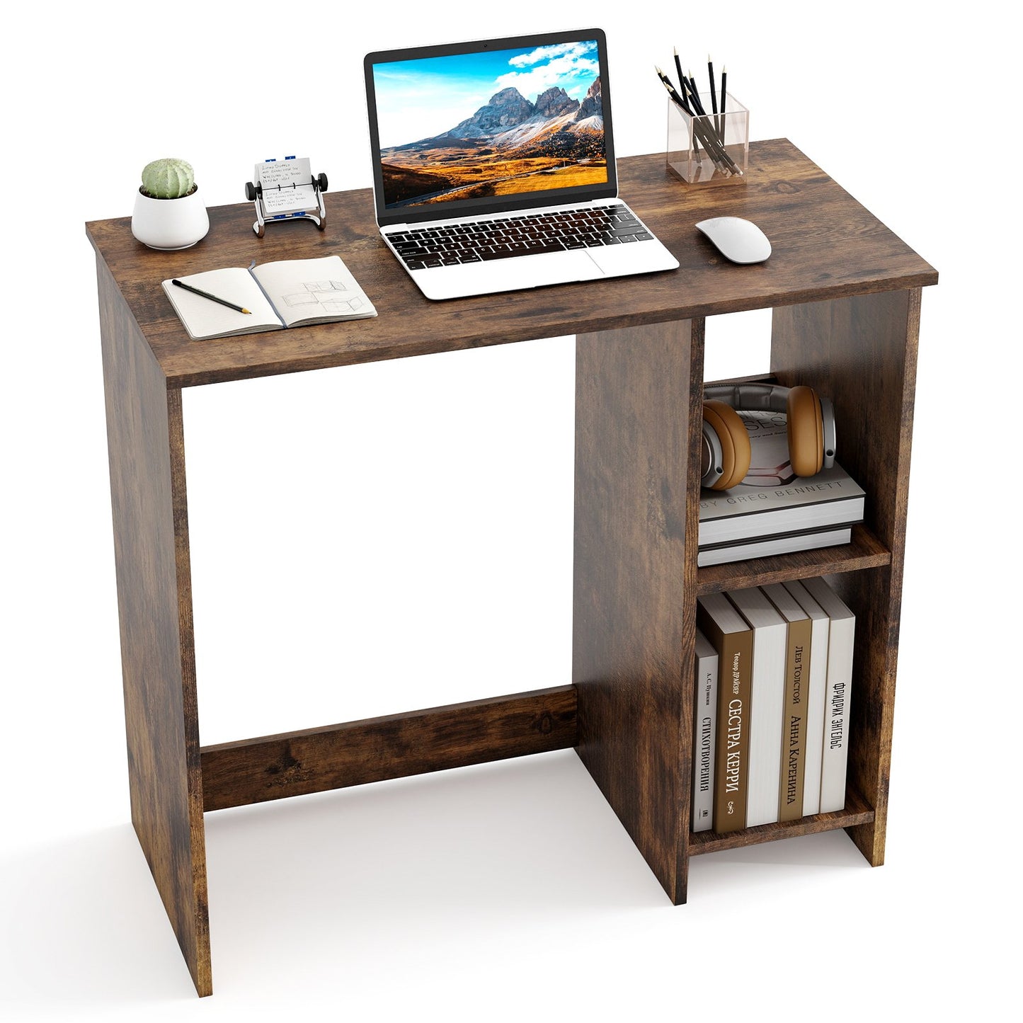 LIVSK Compact Computerbureau met 2 Vakken - Stevig en Ruimtebesparend - Eenvoudige Montage - 80 x 40 x 74 cm - Bruin