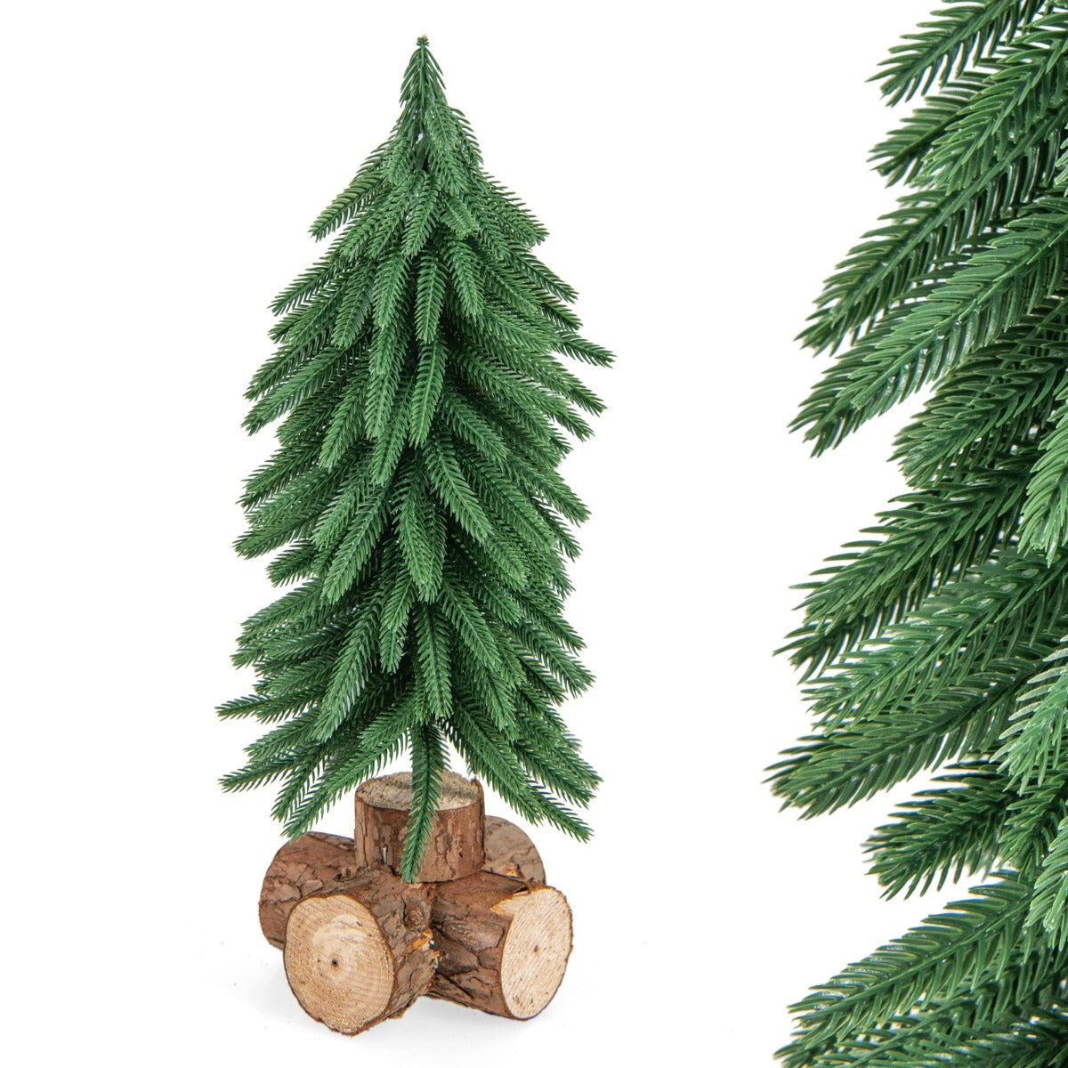 LIVSK Kunstmatige Tafelkerstboom - 40 cm - 200 Takpunten - PE-materiaal - Massief Houten Sokkel - Groen en Bruin