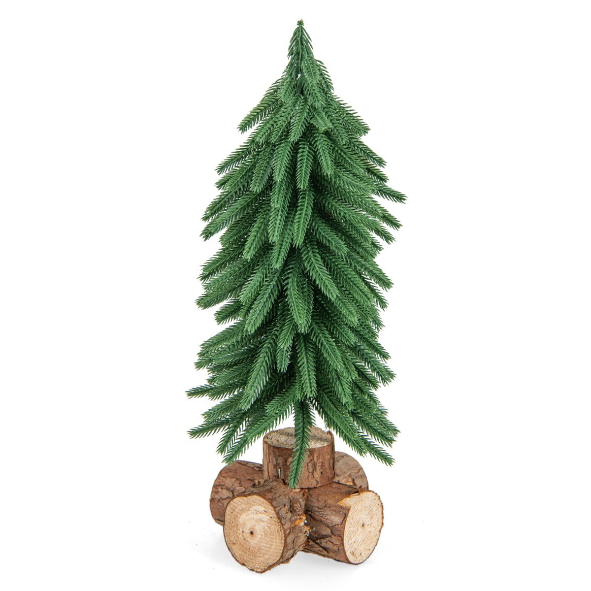 LIVSK Kunstmatige Tafelkerstboom - 40 cm - 200 Takpunten - PE-materiaal - Massief Houten Sokkel - Groen en Bruin