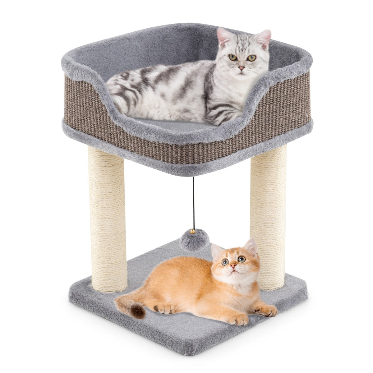 LIVSK Kleine Krabpaal - Zacht Pluche - Sisal Krabpalen - Speelbal - Veilig Zitvlak - Voor Katten Tot 10 kg - Grijs