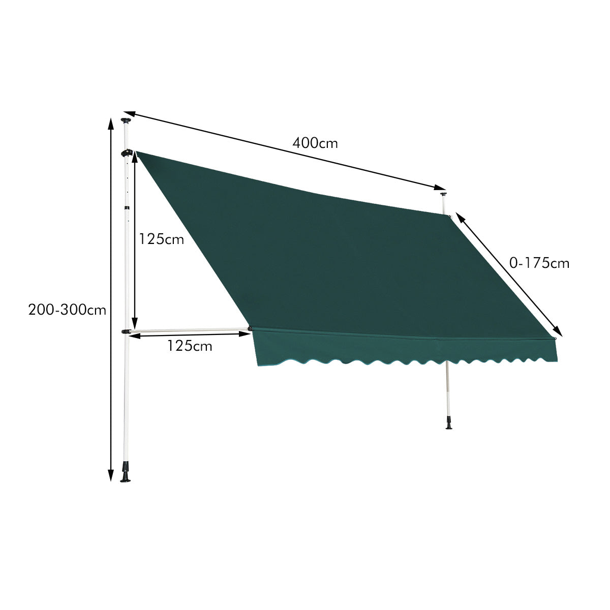 LIVSK Uitschuifbare Markies - Verstelbaar van 200-300 cm - Weerbestendig Aluminium en Oxford-stof - Eenvoudige Installatie - Groen