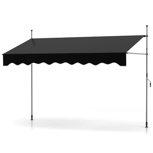 LIVSK Handmatige Retractabele Zonnescherm - Verstelbare Hoogte 210-300 cm - UV-bestendig - Eenvoudige Montage - Zwart