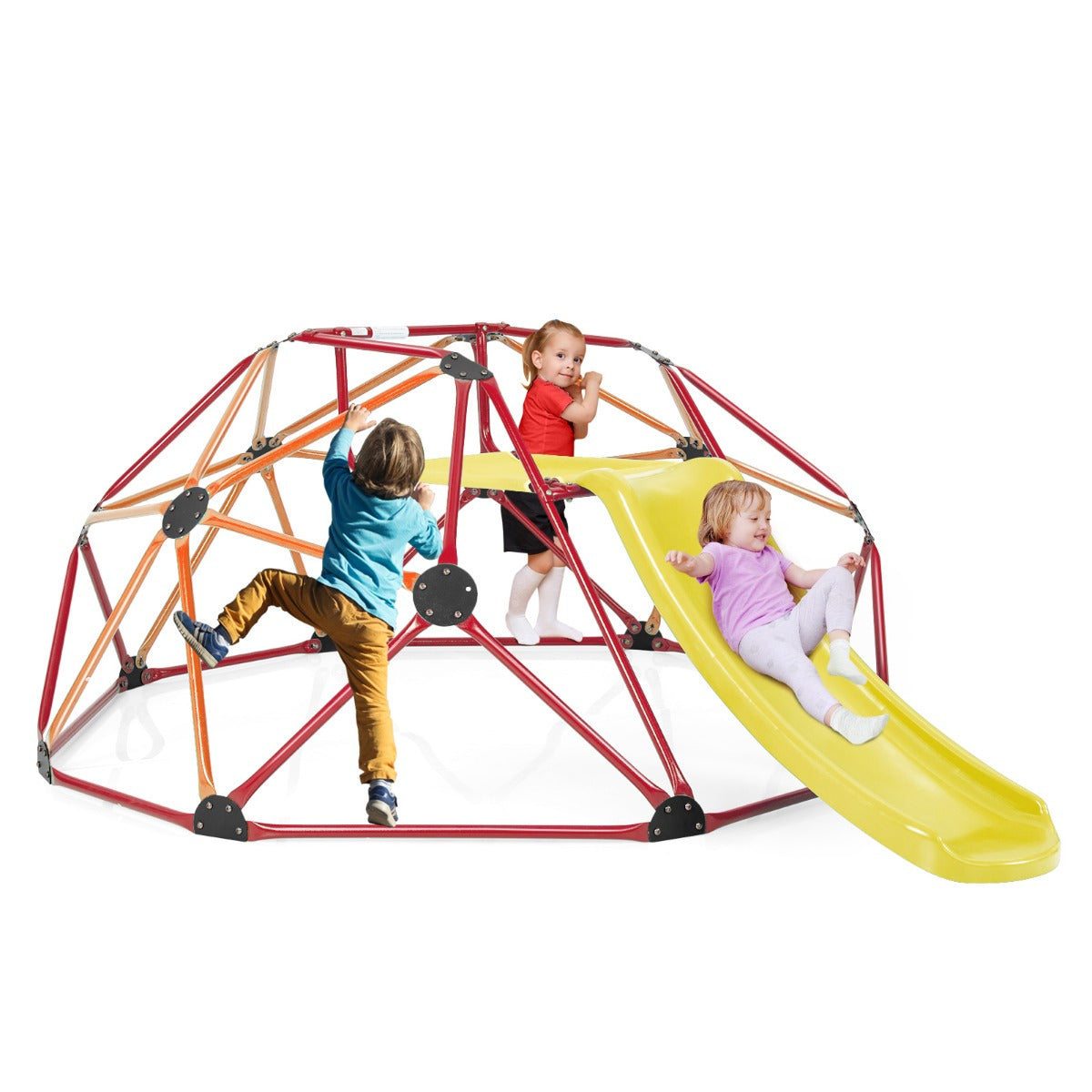 LIVSK Klimkoepel met Glijbaan - Activiteitencentrum voor Kinderen - Max. 181,5 kg - Veiligheidsleuningen - Oranje Rood