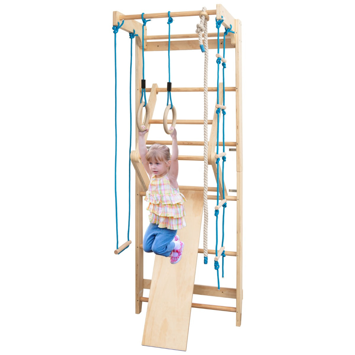 Livsk costway klimrekjes turnmuur 100kg inclusief bevestigingsmateriaal hout natuurlijke houtkleur 80 x 60 x 220cm
