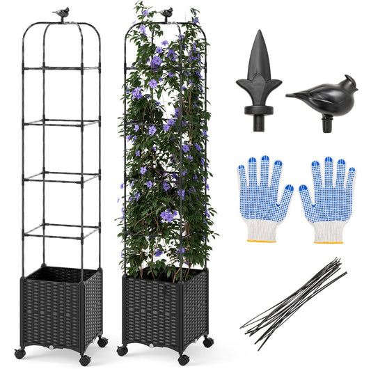 LIVSK 2-in-1 Verhoogd Bed met Klimsteun en Plantenbak - Zelfbewaterend - Verstelbare Hoogte - Duurzaam - 40 x 40 x 211 cm - Zwart