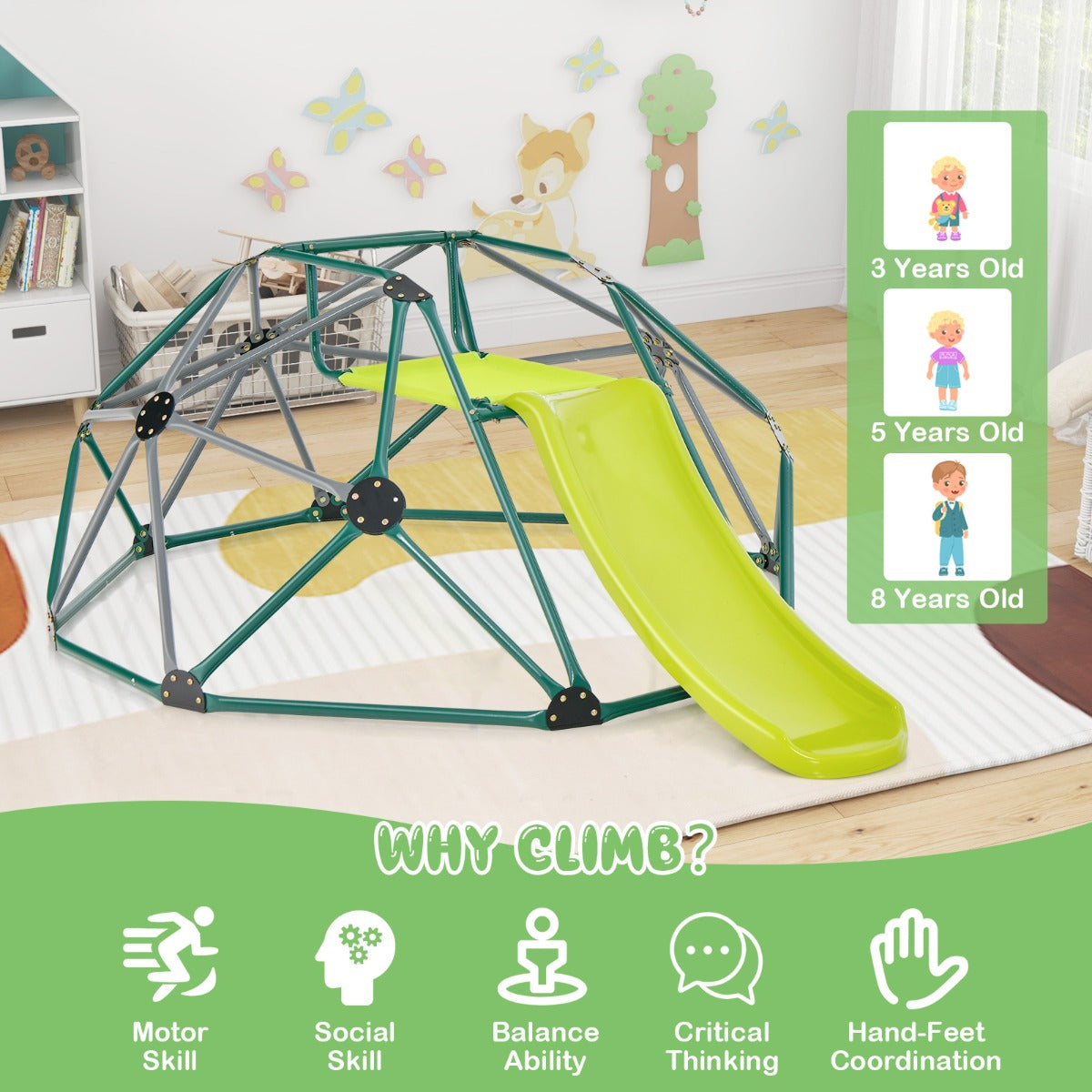 LIVSK Klimkoepel met Glijbaan - Activiteitencentrum voor Kinderen - Weerbestendig - Veiligheidsleuningen - Tot 181,5 kg -